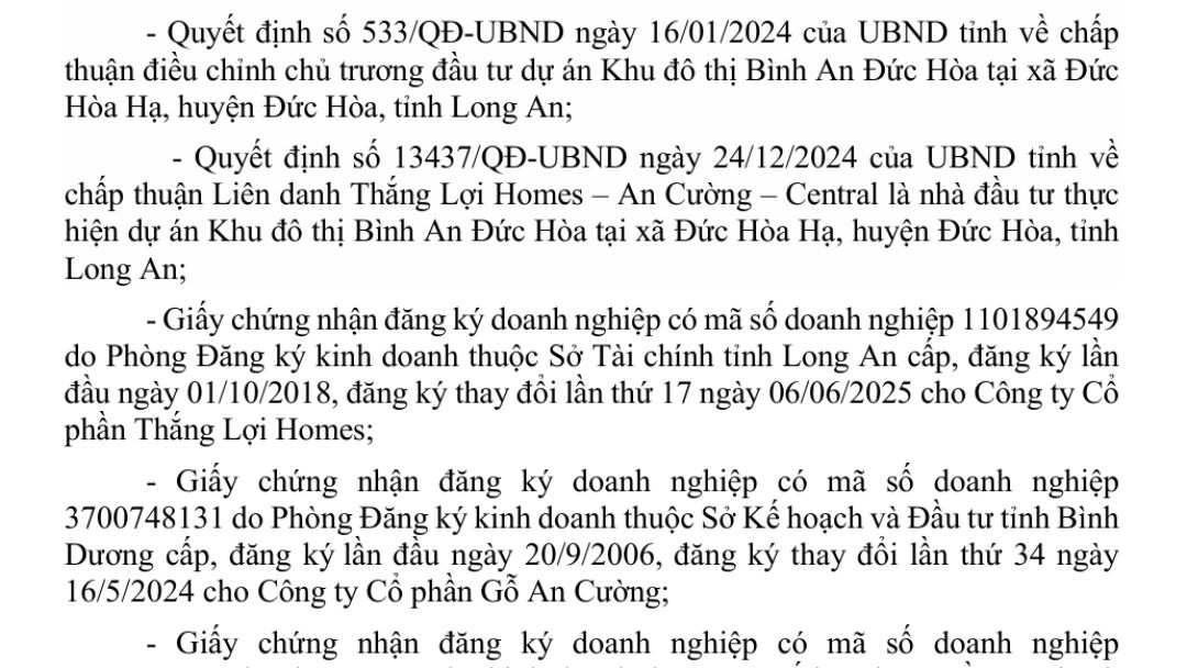 Thông tin chi tiết về dự án The Win City (Khu đô thị Bình An Đức Hòa) được công bố