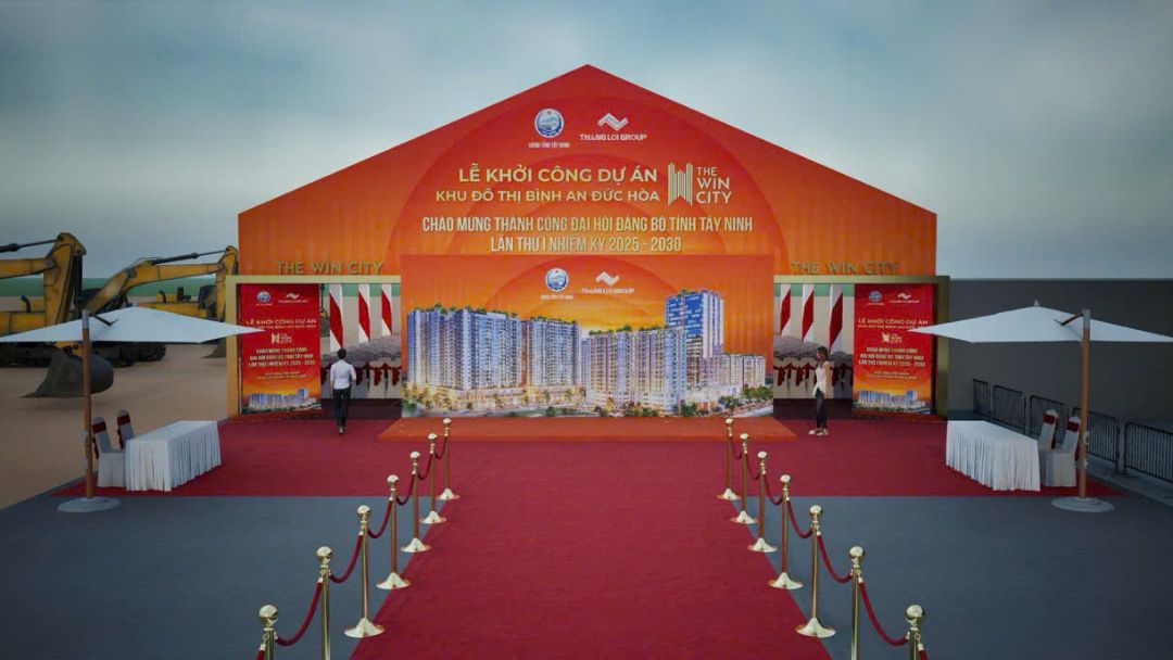 Hình ảnh sân khấu Lễ Khởi Công The Win City đang được gấp rút chuẩn bị