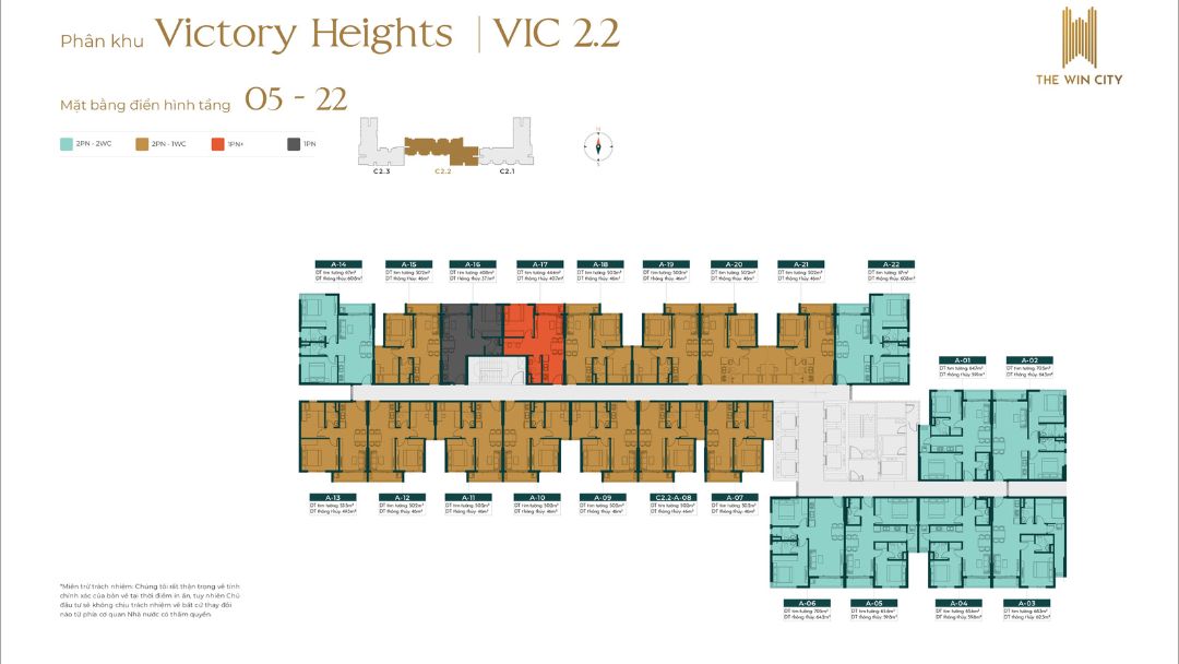 Mặt bằng điển hình Tòa VIC 2.2 tầng 23-25 The Win City