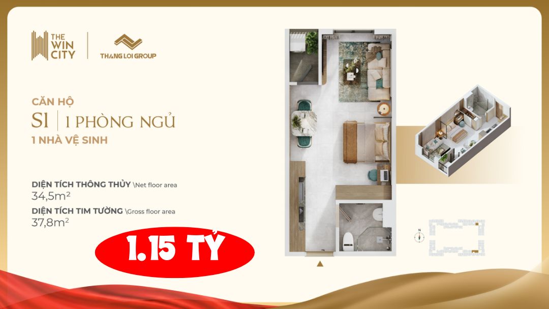Hình ảnh minh họa giá bán và phân tích dòng tiền căn hộ Studio S1 tại The Win City.