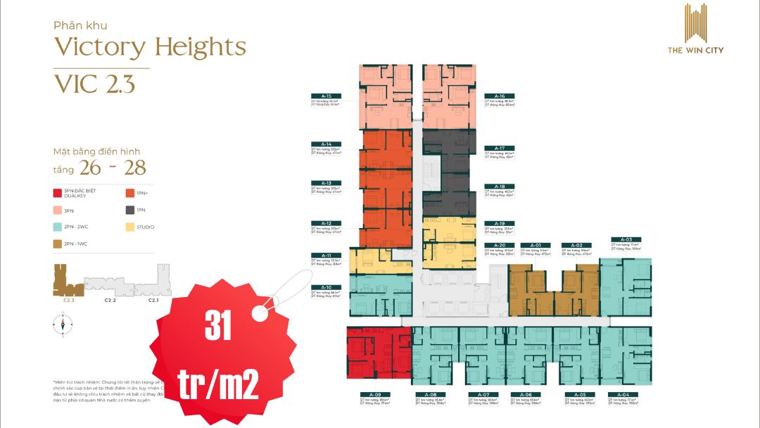 Giá bán căn hộ VIC2.3 Victory Heights The Win City cập nhật mới nhất